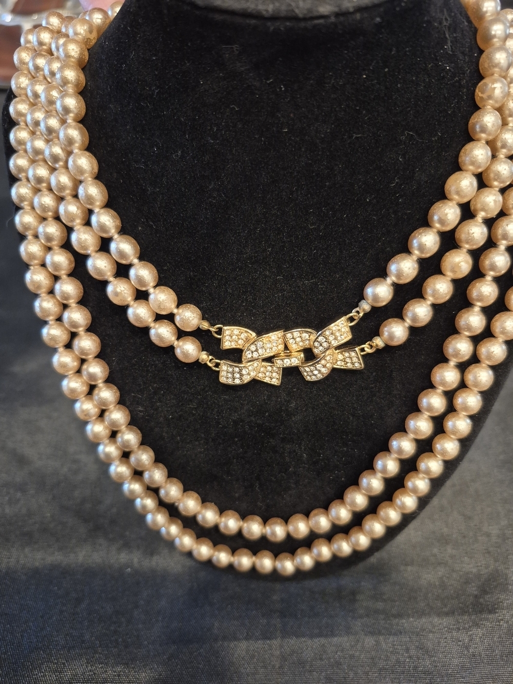 Kenneth Jay Lane Long Champagne Pearl Multi-Strand Necklace with Crystal Link